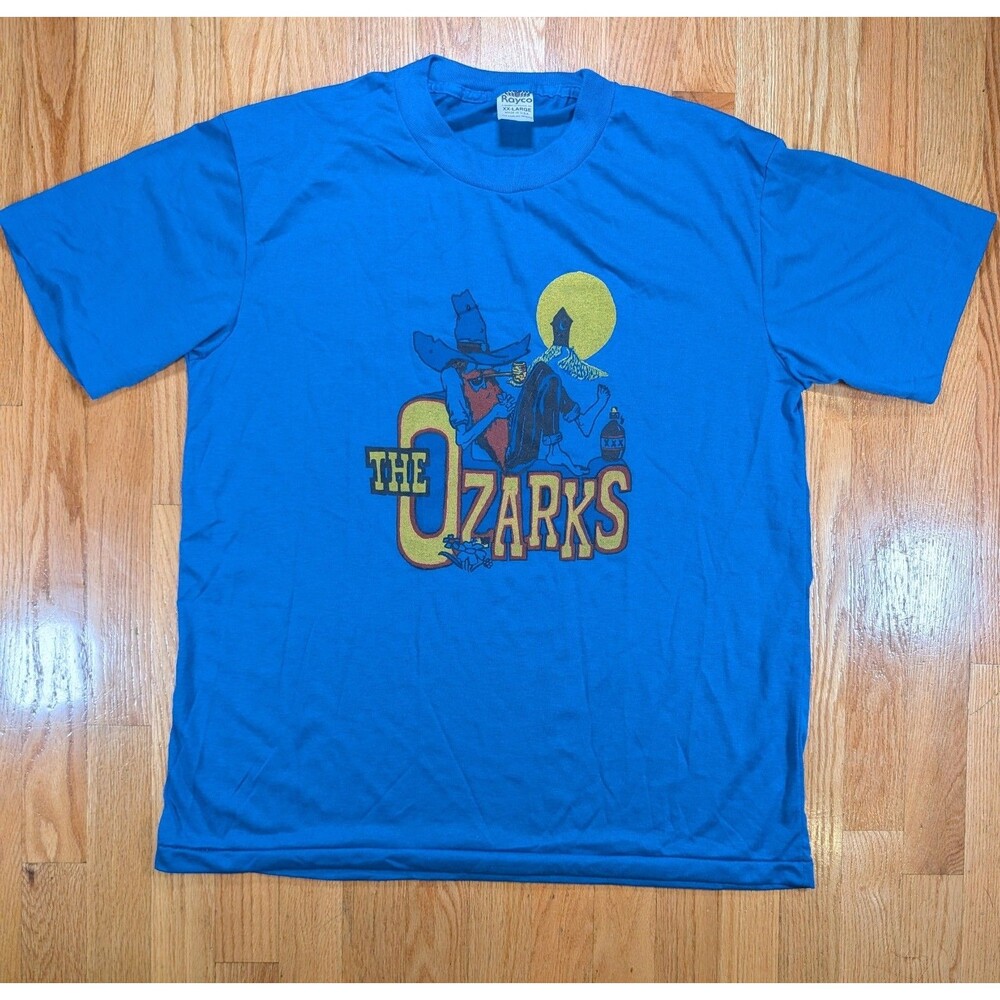 The Ozarks Vintage T-Shirt USA Made Single Stitch Moonshine Mens 2XL Large Lake
